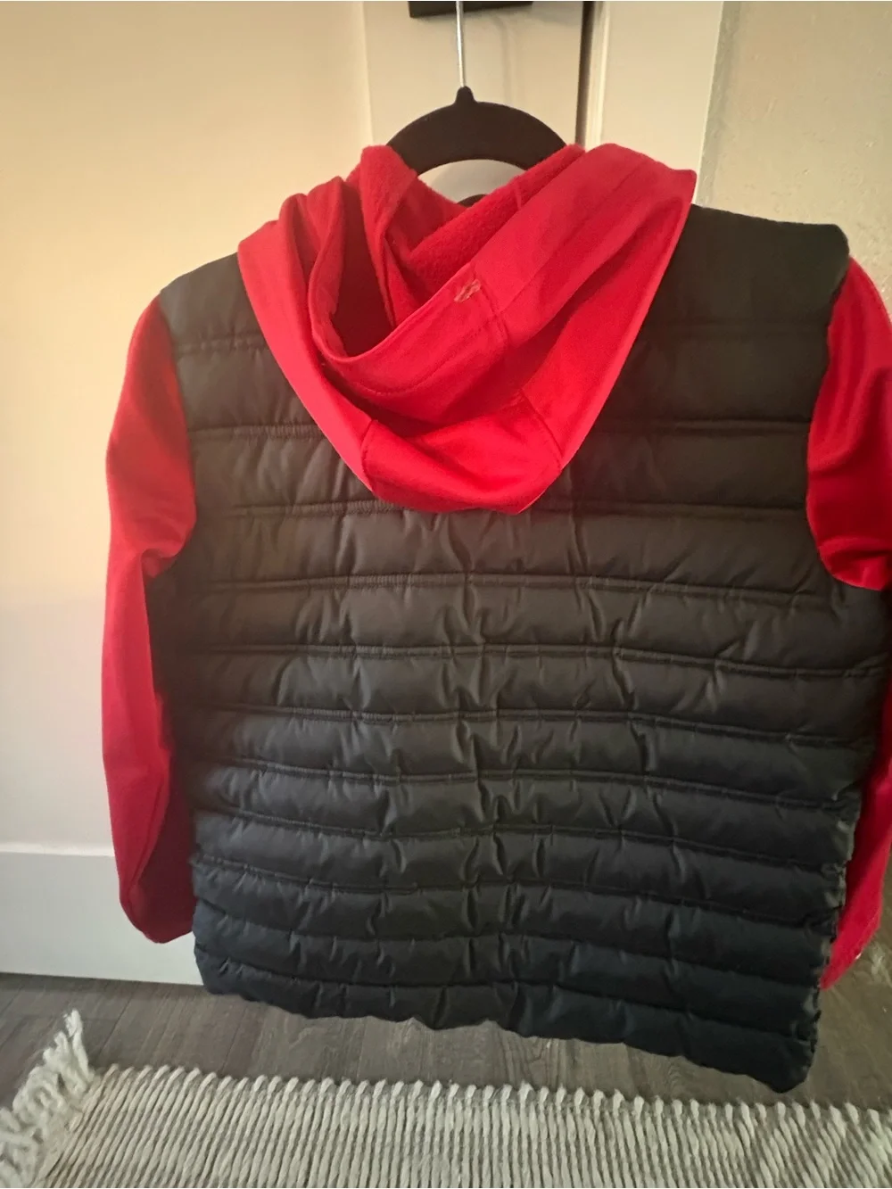 Nike Jordan boys Black Puffer jacket with Red Sleeves and Hood